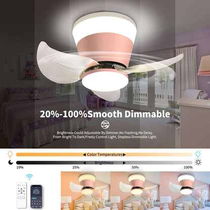 OKELI Modern Small Ceiling Fan with Light APP Control Ceiling Fan Pink - okeli lights