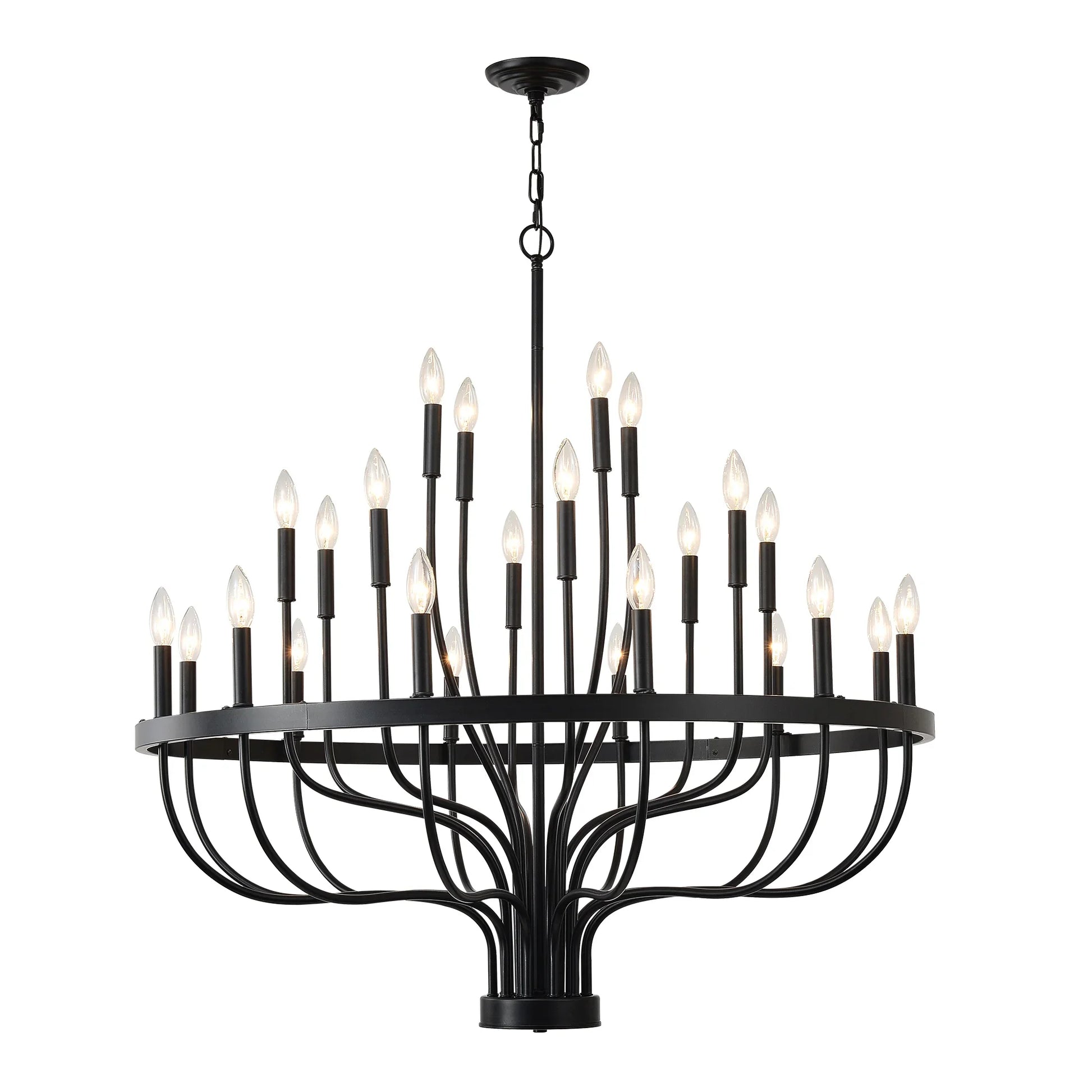 Industrial Iron Candle Chandelier 24-Light Black Modern Farmhouse Pendant Light Fixture for Dining Room - okeli lights