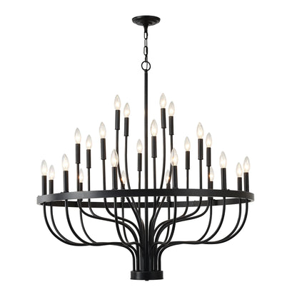 Industrial Iron Candle Chandelier 24-Light Black Modern Farmhouse Pendant Light Fixture for Dining Room - okeli lights