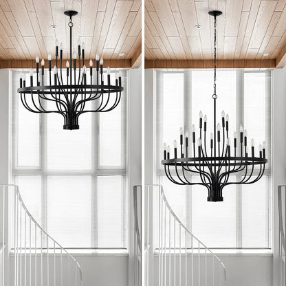 Industrial Iron Candle Chandelier 24-Light Black Modern Farmhouse Pendant Light Fixture for Dining Room - okeli lights