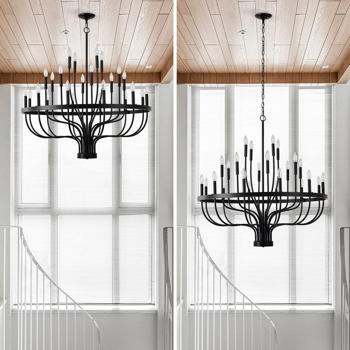 Industrial Iron Candle Chandelier 24-Light Black Modern Farmhouse Pendant Light Fixture for Dining Room