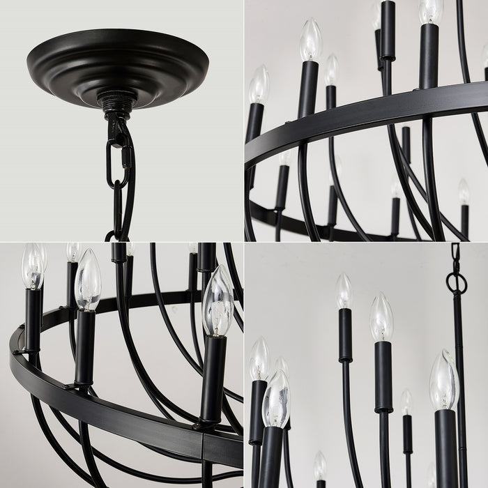 Industrial Iron Candle Chandelier 24-Light Black Modern Farmhouse Pendant Light Fixture for Dining Room