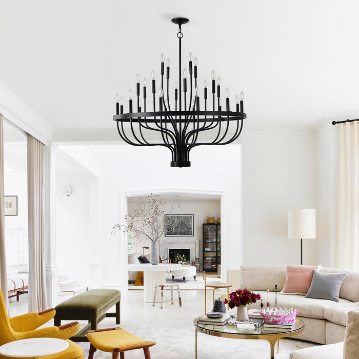 Industrial Iron Candle Chandelier 24-Light Black Modern Farmhouse Pendant Light Fixture for Dining Room