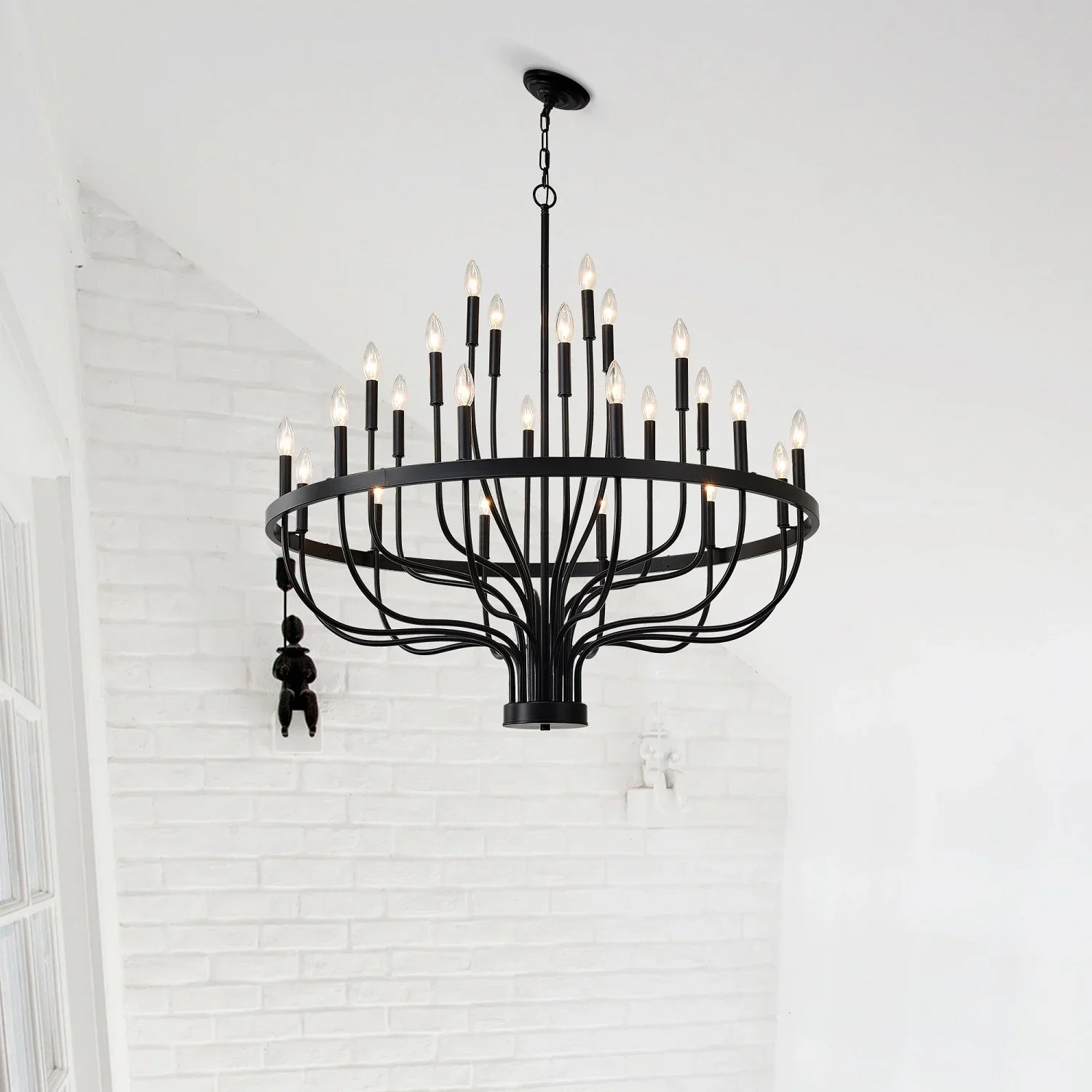Industrial Iron Candle Chandelier 24-Light Black Modern Farmhouse Pendant Light Fixture for Dining Room - okeli lights