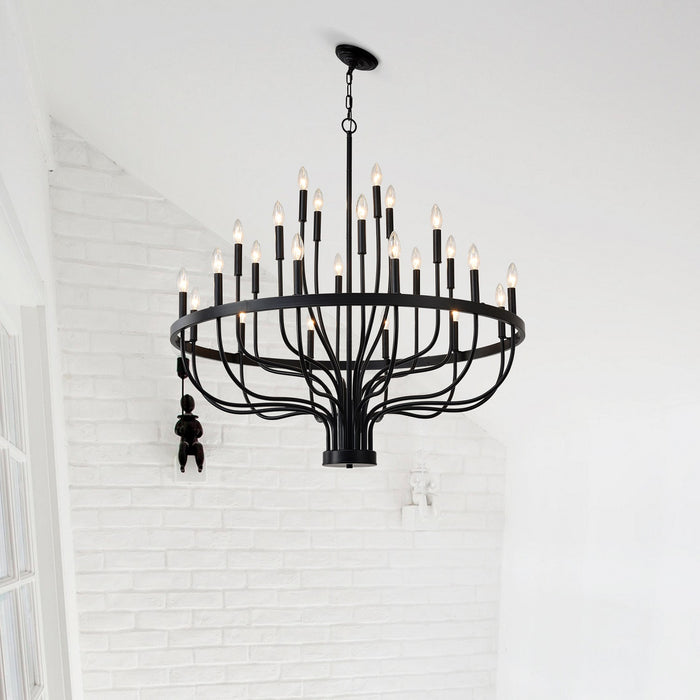Industrial Iron Candle Chandelier 24-Light Black Modern Farmhouse Pendant Light Fixture for Dining Room
