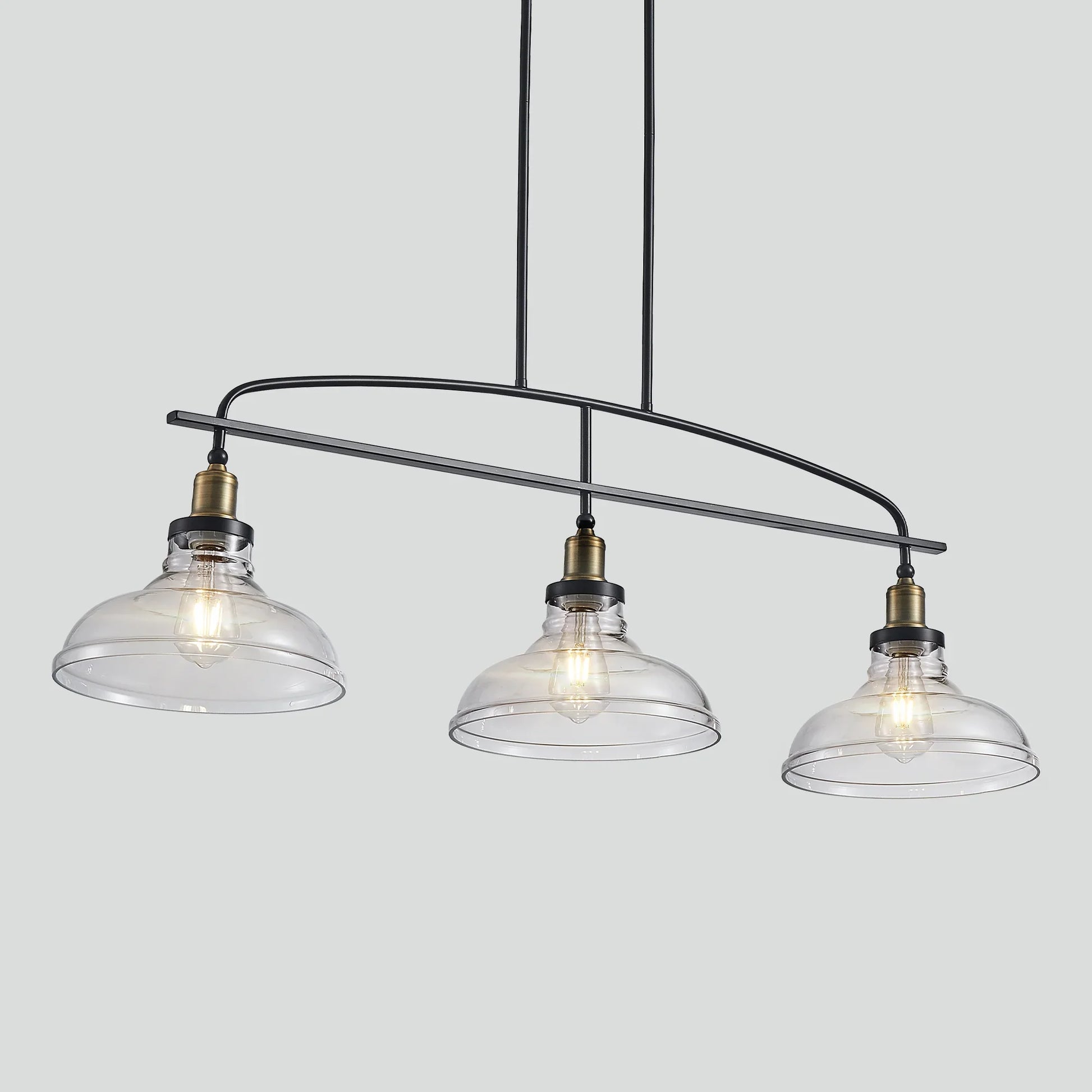 45" Industrial 3-Light Pendant Chandelier with Clear Glass Shades, Adjustable Height, Farmhouse Lighting - okeli lights