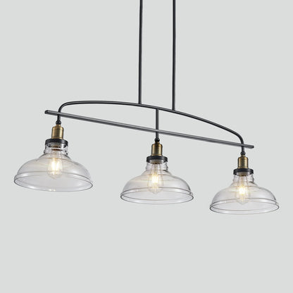 45" Industrial 3-Light Pendant Chandelier with Clear Glass Shades, Adjustable Height, Farmhouse Lighting - okeli lights