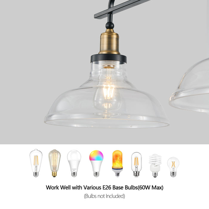 45" Industrial 3-Light Pendant Chandelier with Clear Glass Shades, Adjustable Height, Farmhouse Lighting