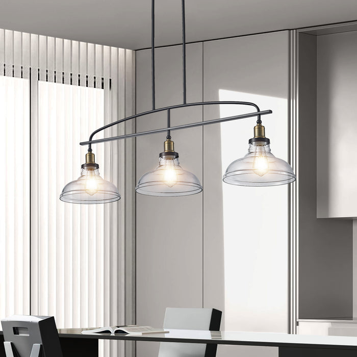 45" Industrial 3-Light Pendant Chandelier with Clear Glass Shades, Adjustable Height, Farmhouse Lighting