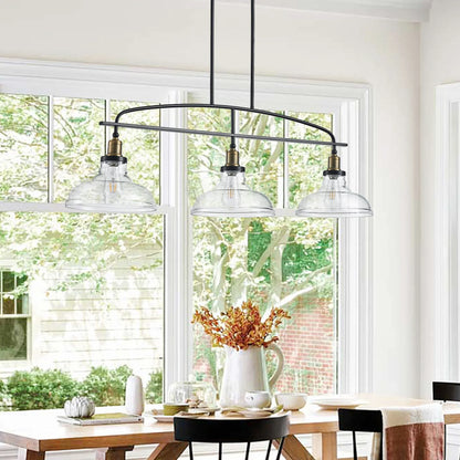 45" Industrial 3-Light Pendant Chandelier with Clear Glass Shades, Adjustable Height, Farmhouse Lighting - okeli lights
