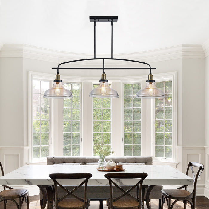 45" Industrial 3-Light Pendant Chandelier with Clear Glass Shades, Adjustable Height, Farmhouse Lighting