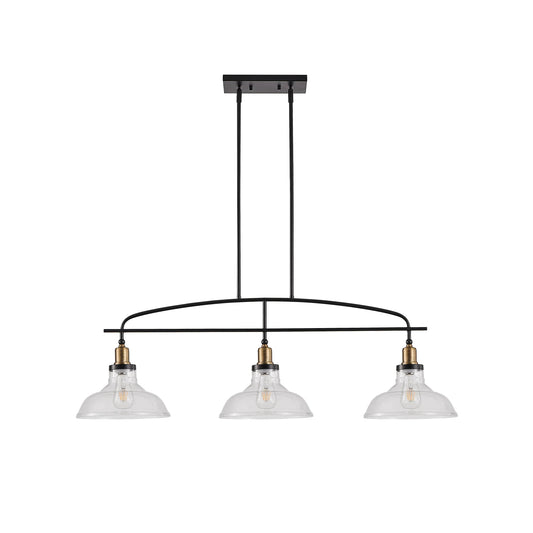 45" Industrial 3-Light Pendant Chandelier with Clear Glass Shades, Adjustable Height, Farmhouse Lighting - okeli lights