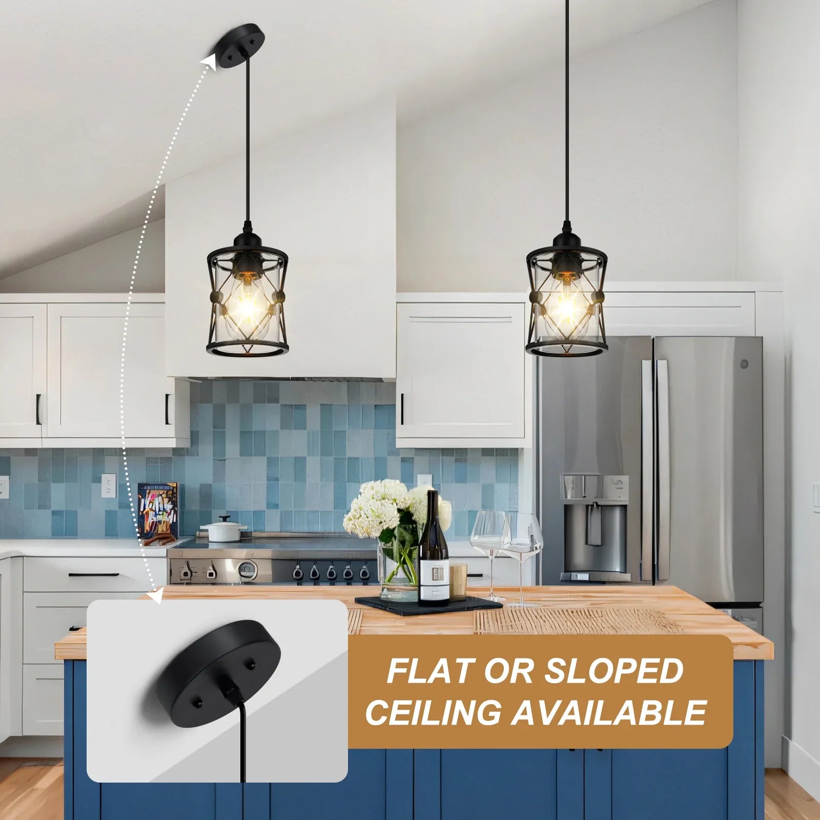 Island Light for Kitchen Dining Room Fixture with Clear Glass Shade Farmhouse Pendant Light - okeli lights