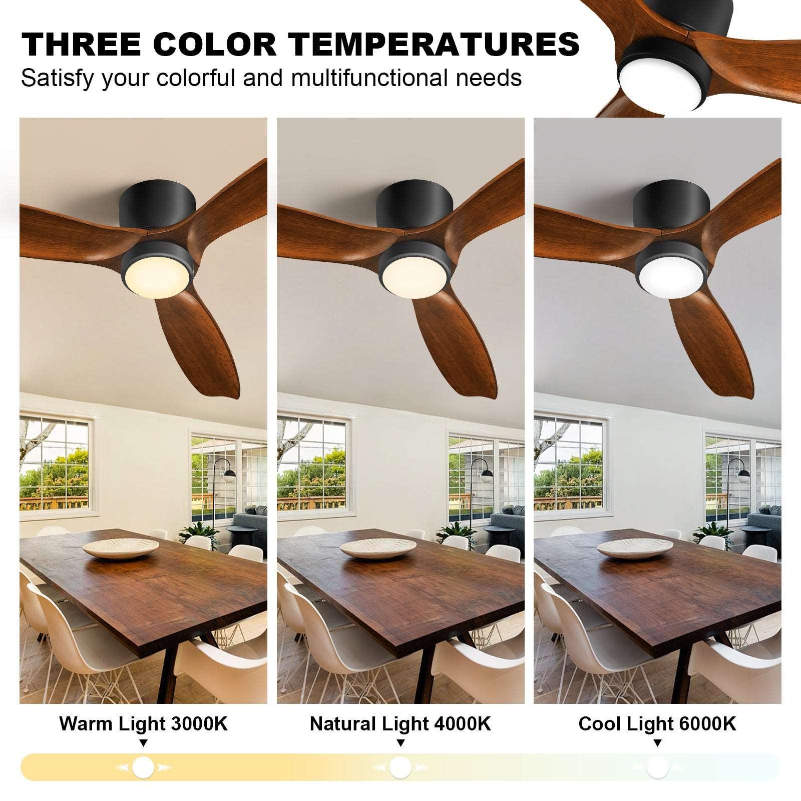 Ceiling Fan with Light Remote Control Reversible Noiseless DC Motor Low Profile - okeli lights