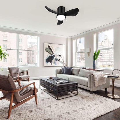 Black Small Ceiling Fan with Lights and Remote Modern Flush Mount LED - okeli lights