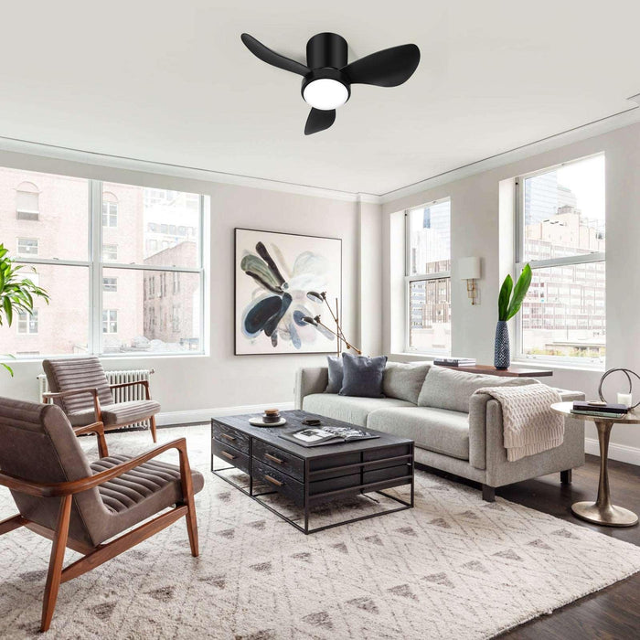 Black Small Ceiling Fan with Lights and Remote Modern Flush Mount LED - okeli lights