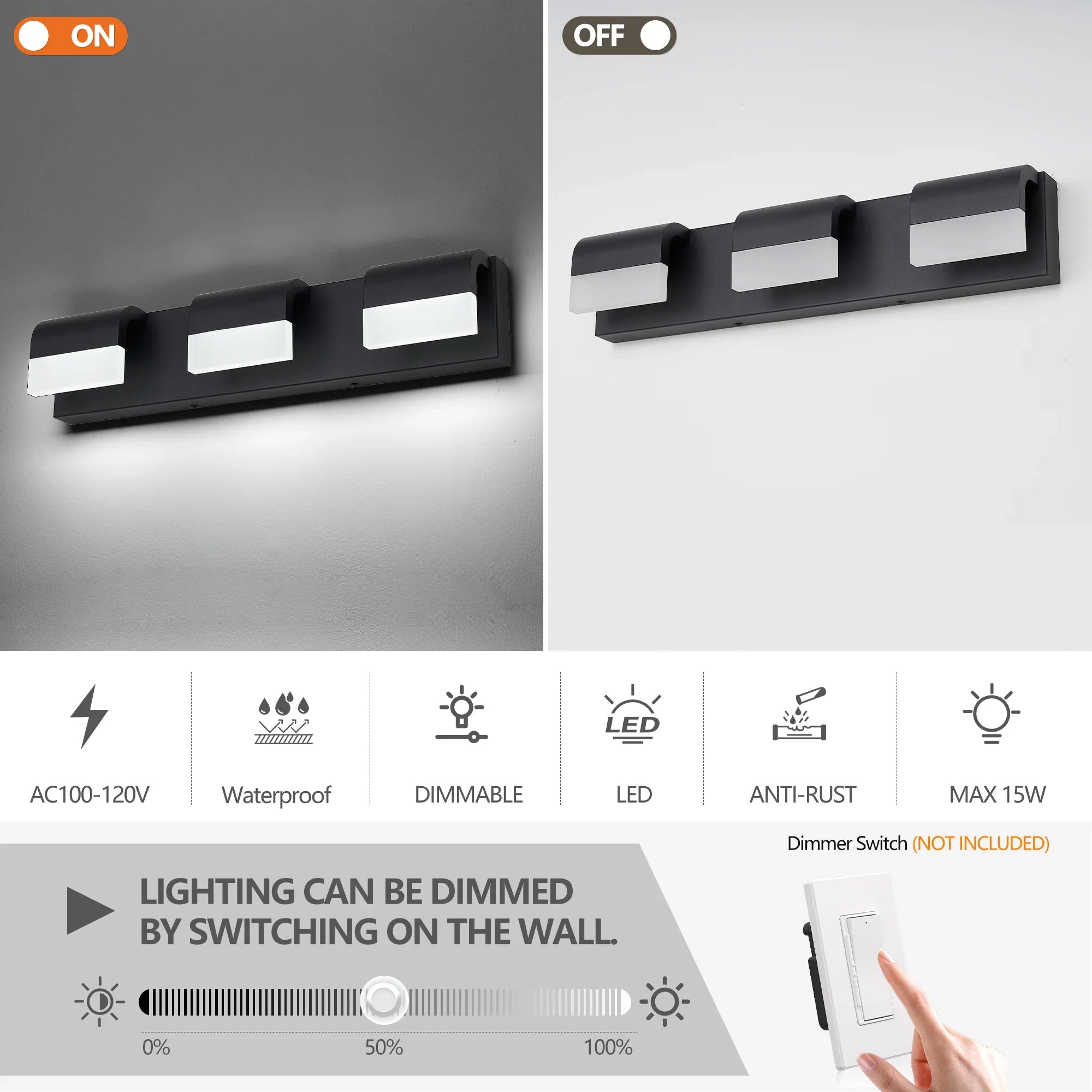 LED Contemporary Vanity Lights Fixture Bathroom Wall Light Over Mirror Matt Black 3-4-5-6Lights Dimmable - okeli lights