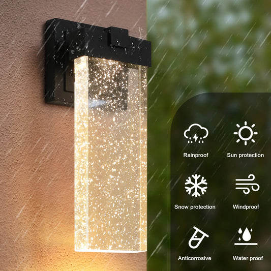2-Pack Outdoor Wall Light Fixture Weatherproof LED Wall Sconce with Bubble Crystal and Light Sensor 12W - okeli lights