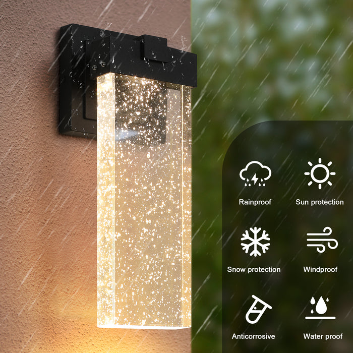 2-Pack Outdoor Wall Light Fixture Weatherproof LED Wall Sconce with Bubble Crystal and Light Sensor 12W