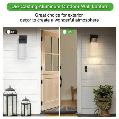 2-Pack Outdoor Wall Light Fixture Weatherproof LED Wall Sconce with Bubble Crystal and Light Sensor 12W - okeli lights