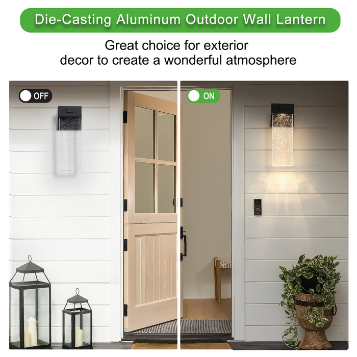 2-Pack Outdoor Wall Light Fixture Weatherproof LED Wall Sconce with Bubble Crystal and Light Sensor 12W