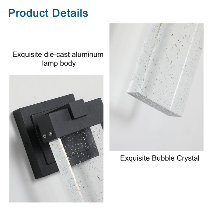 2-Pack Outdoor Wall Light Fixture Weatherproof LED Wall Sconce with Bubble Crystal and Light Sensor 12W