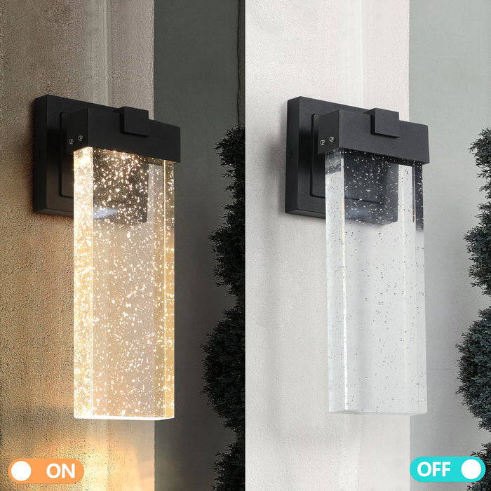 2-Pack Outdoor Wall Light Fixture Weatherproof LED Wall Sconce with Bubble Crystal and Light Sensor 12W