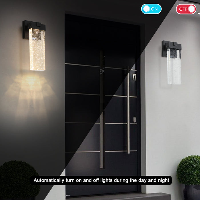 2-Pack Outdoor Wall Light Fixture Weatherproof LED Wall Sconce with Bubble Crystal and Light Sensor 12W