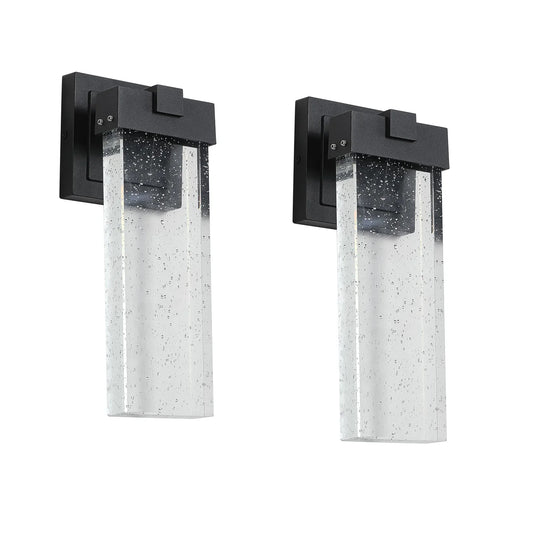 2-Pack Outdoor Wall Light Fixture Weatherproof LED Wall Sconce with Bubble Crystal and Light Sensor 12W - okeli lights