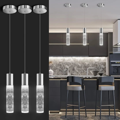 OKELI LED Bubble Crystal Kitchen Island Chrome Mini Pendant Lights 3-Pack - okeli lights