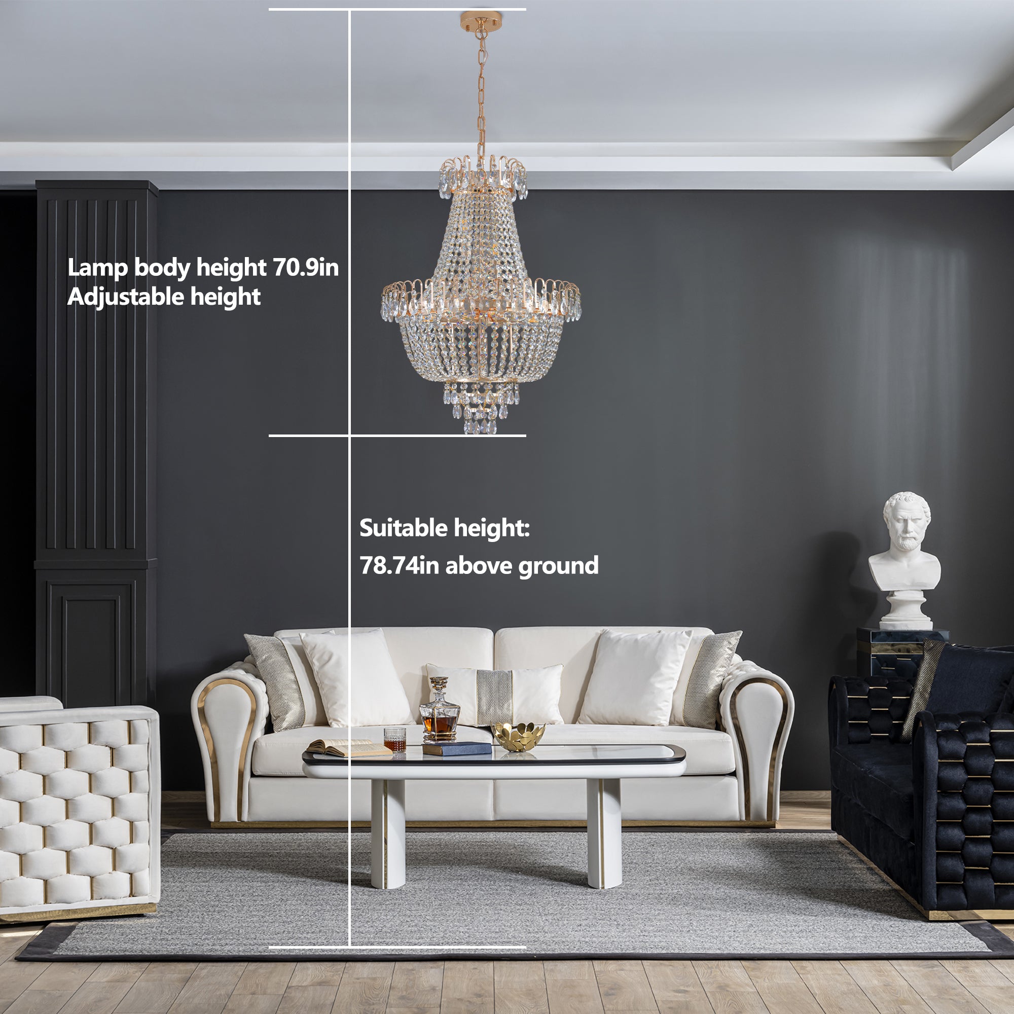 Gold Crystal Chandeliers Large Contemporary Luxury Ceiling Lighting