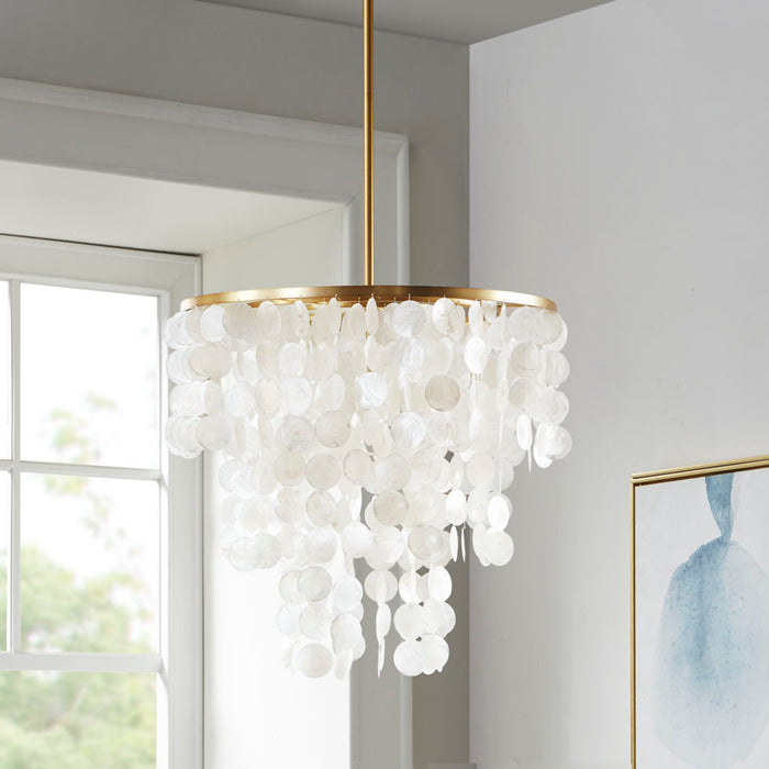 Layered Capiz Shell Chandelier Modern Coastal Pendant Light for Dining Room, Living Room & Foyer