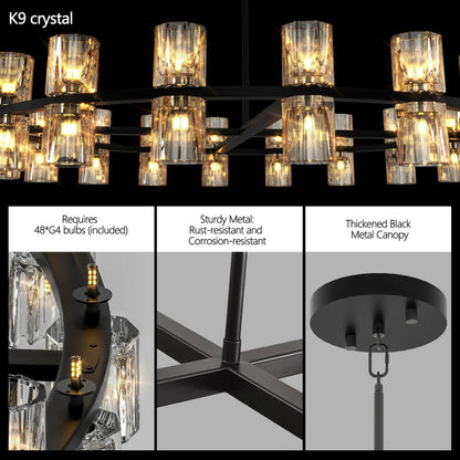 48 Inches Luxury Chandeliers Crystal Living Room Decorative Lights Simple Modern Dining Room(Bulbs Included) - okeli lights