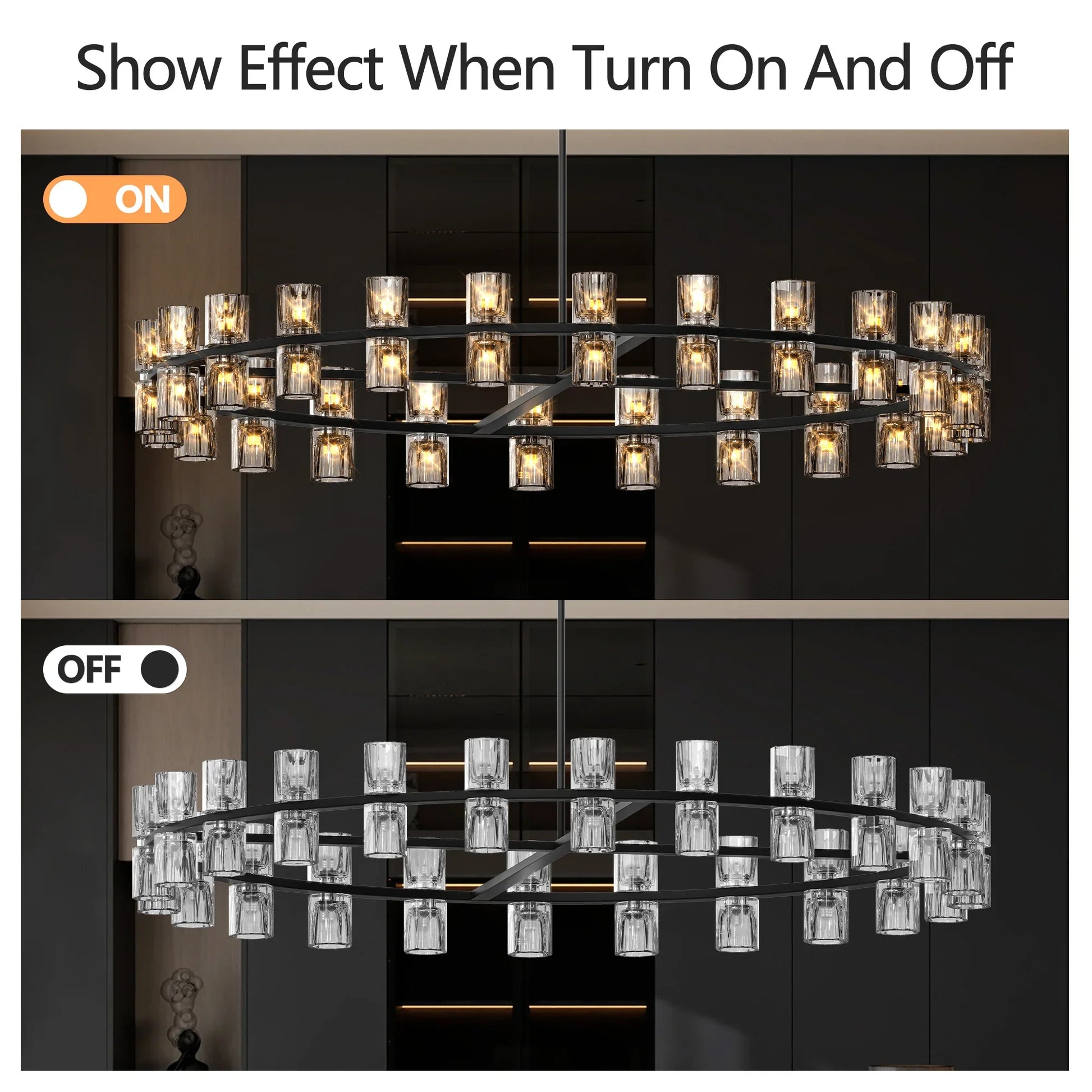 48 Inches Luxury Chandeliers Crystal Living Room Decorative Lights Simple Modern Dining Room(Bulbs Included) - okeli lights
