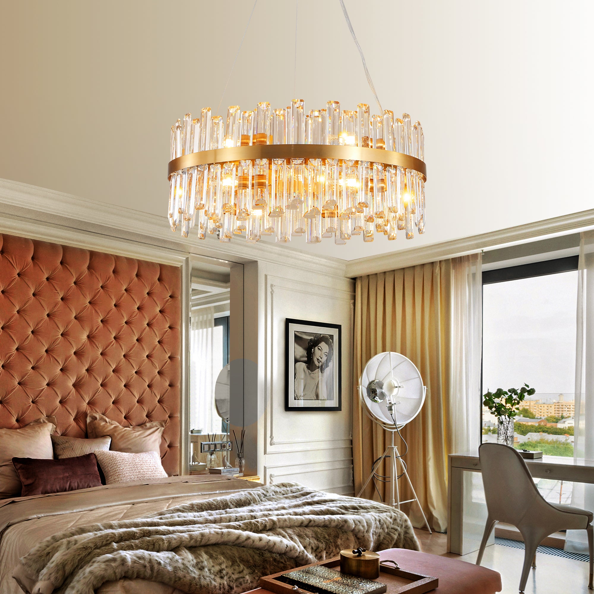 Luxury Chandeliers Crystal Decorative Lights 23.6 Inches Simple Modern Dining Room LED Lighting Home Decor