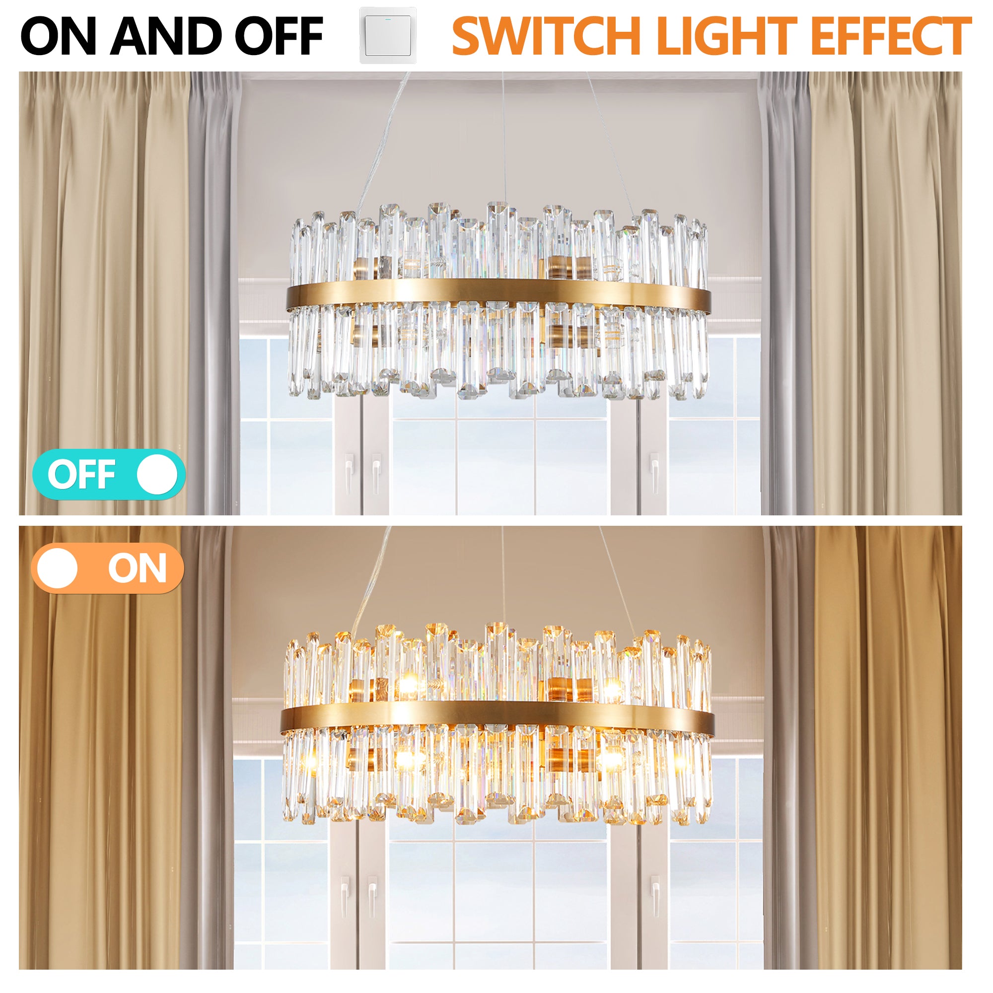 Luxury Chandeliers Crystal Decorative Lights 23.6 Inches Simple Modern Dining Room LED Lighting Home Decor
