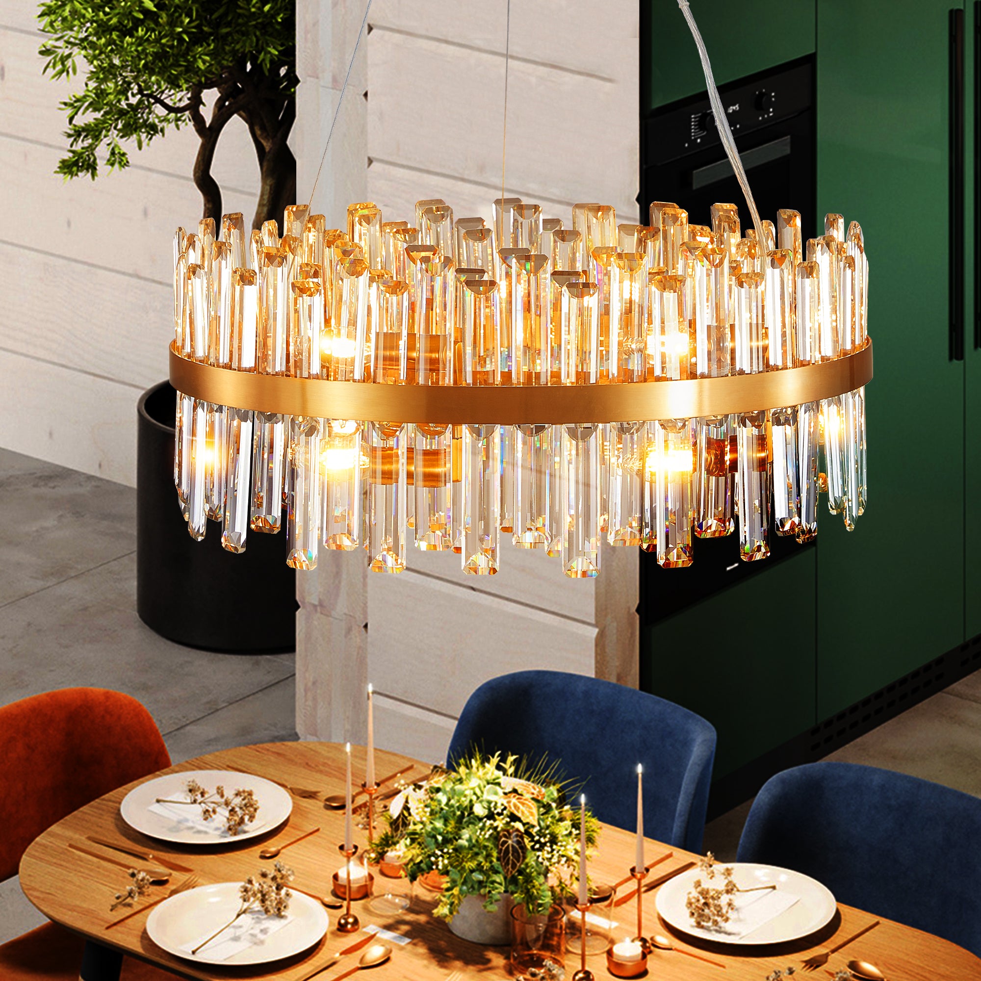 Luxury Chandeliers Crystal Decorative Lights 23.6 Inches Simple Modern Dining Room LED Lighting Home Decor