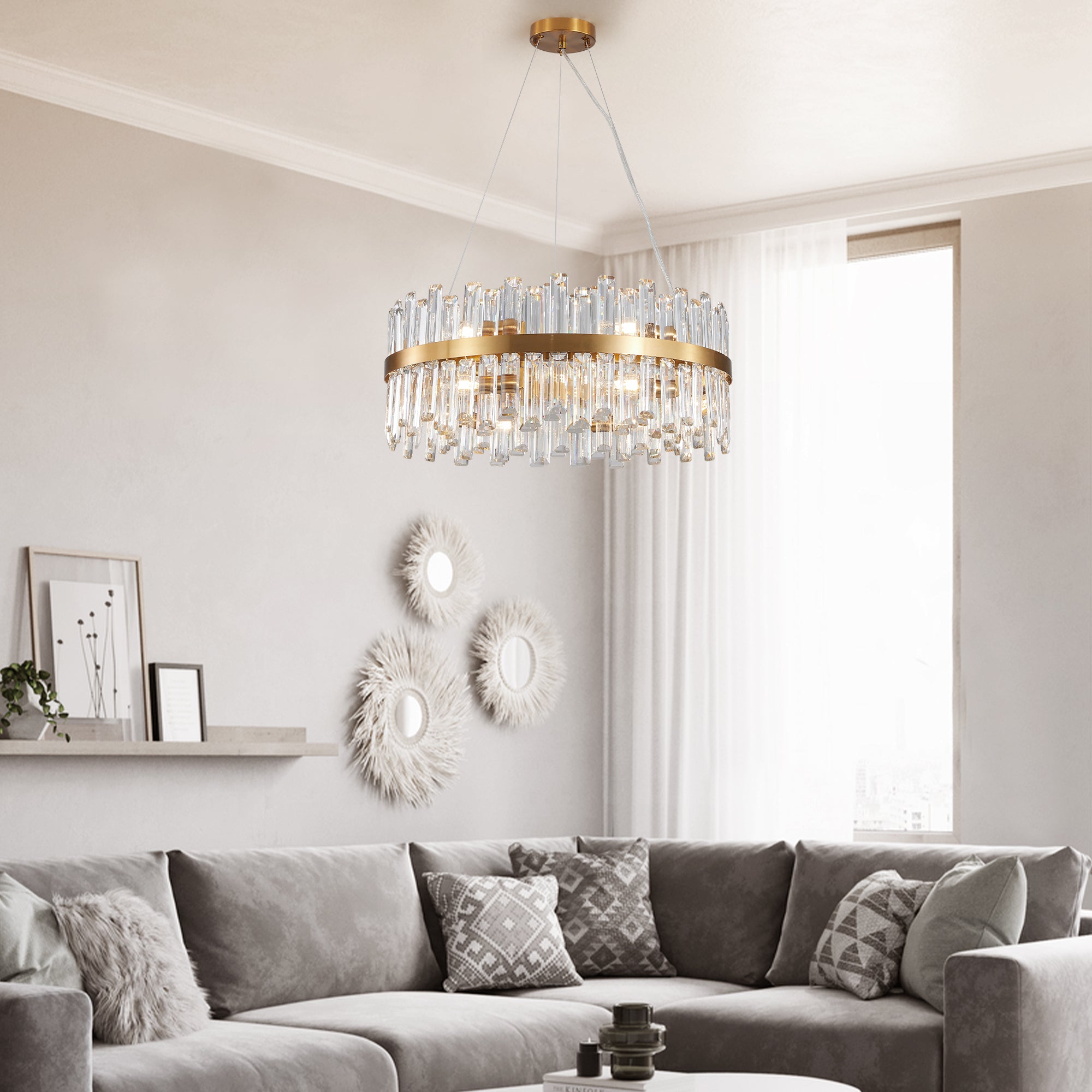 Luxury Chandeliers Crystal Decorative Lights 23.6 Inches Simple Modern Dining Room LED Lighting Home Decor
