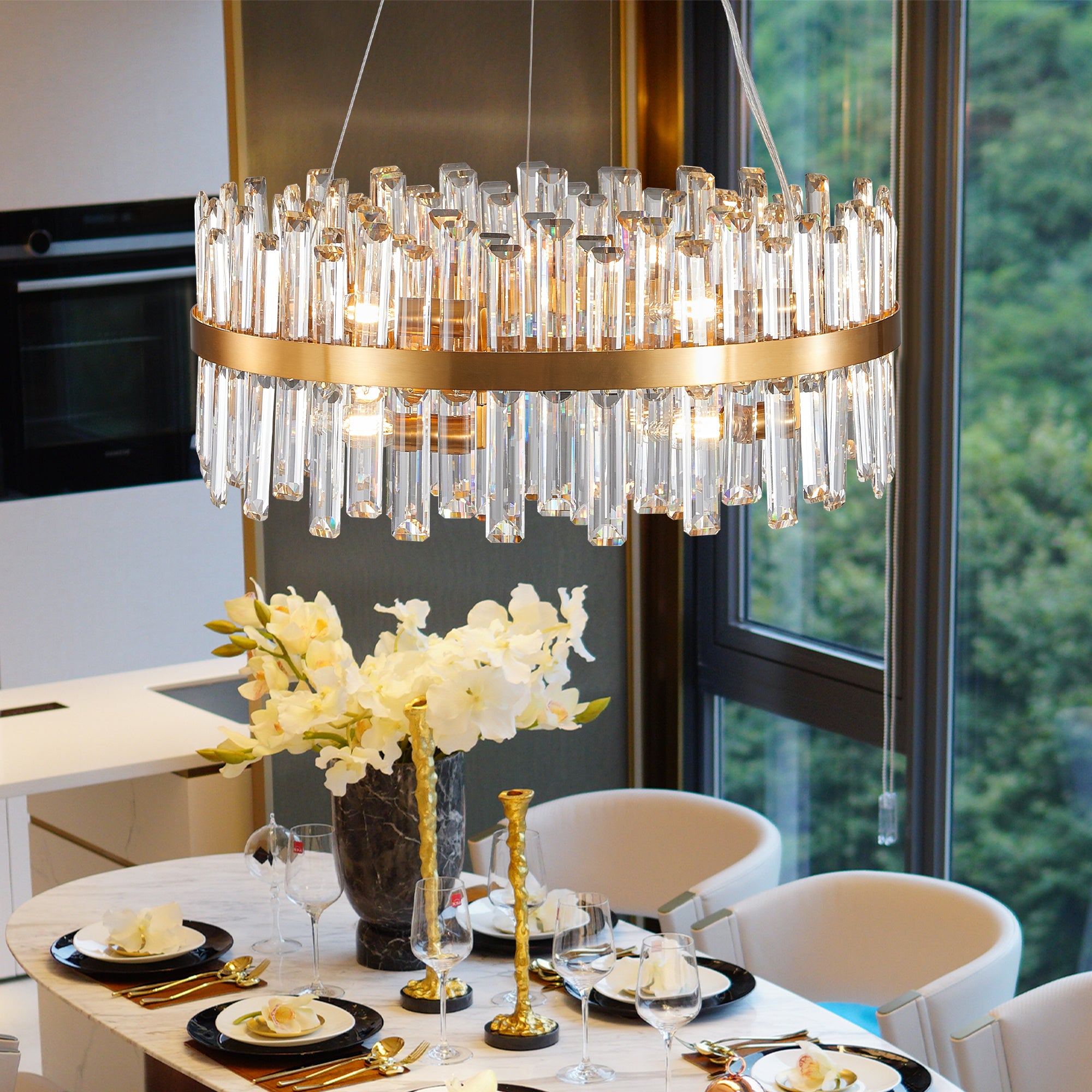 Luxury Chandeliers Crystal Decorative Lights 23.6 Inches Simple Modern Dining Room LED Lighting Home Decor