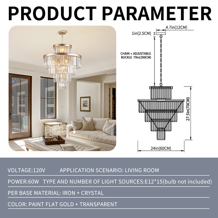 Luxury Crystal Chandelier Modern Lighting Fixture Hanging Pendant Light 23.6 Inch