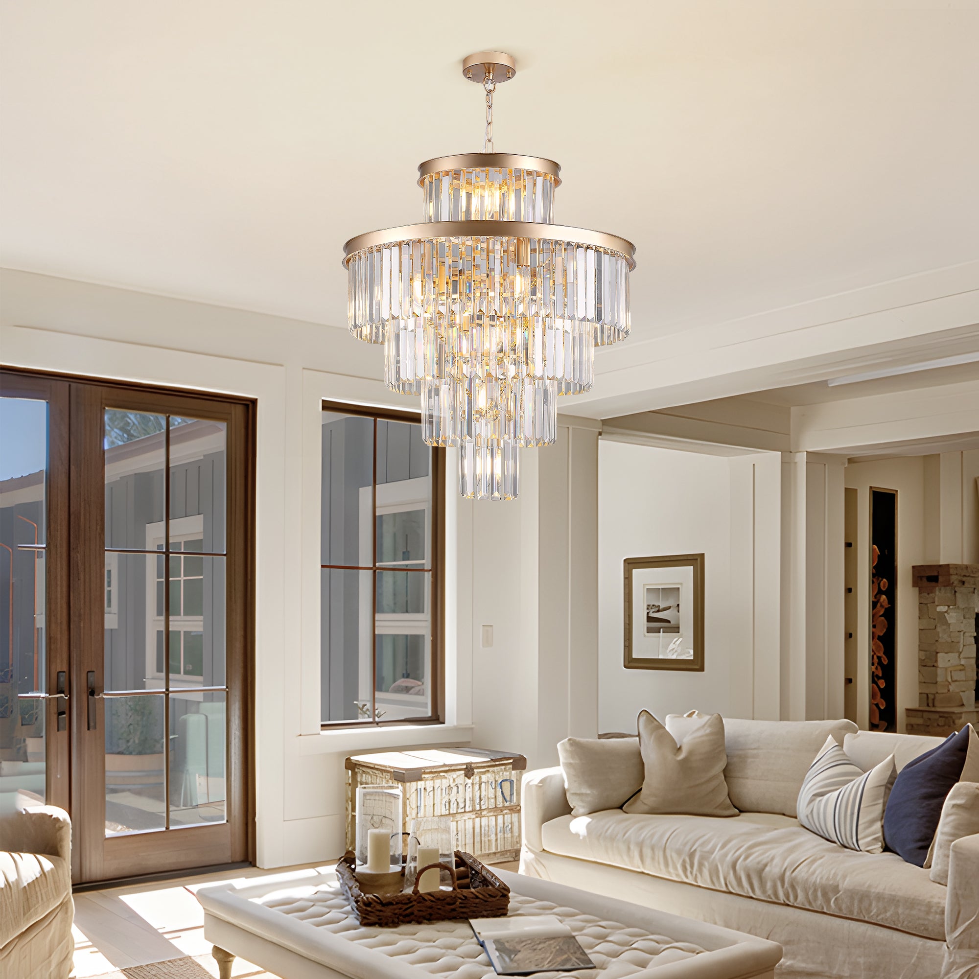 Luxury Crystal Chandelier Modern Lighting Fixture Hanging Pendant Light 23.6 Inch