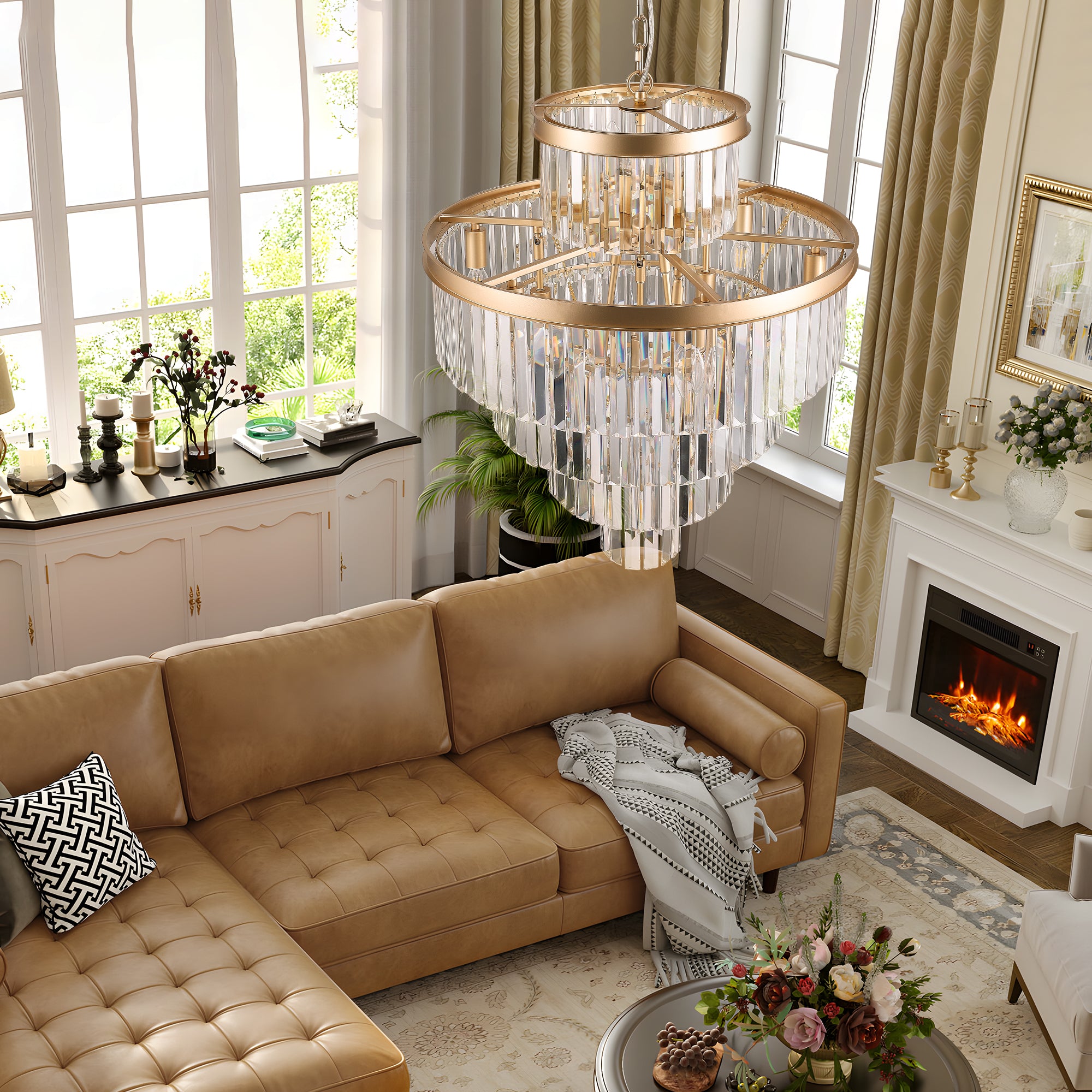 Luxury Crystal Chandelier Modern Lighting Fixture Hanging Pendant Light 23.6 Inch