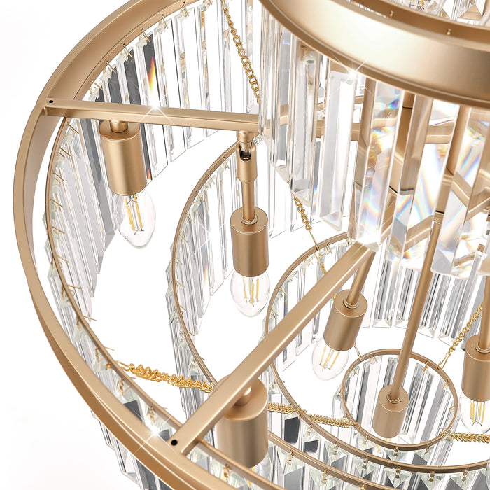 Luxury Crystal Chandelier Modern Lighting Fixture Hanging Pendant Light 23.6 Inch