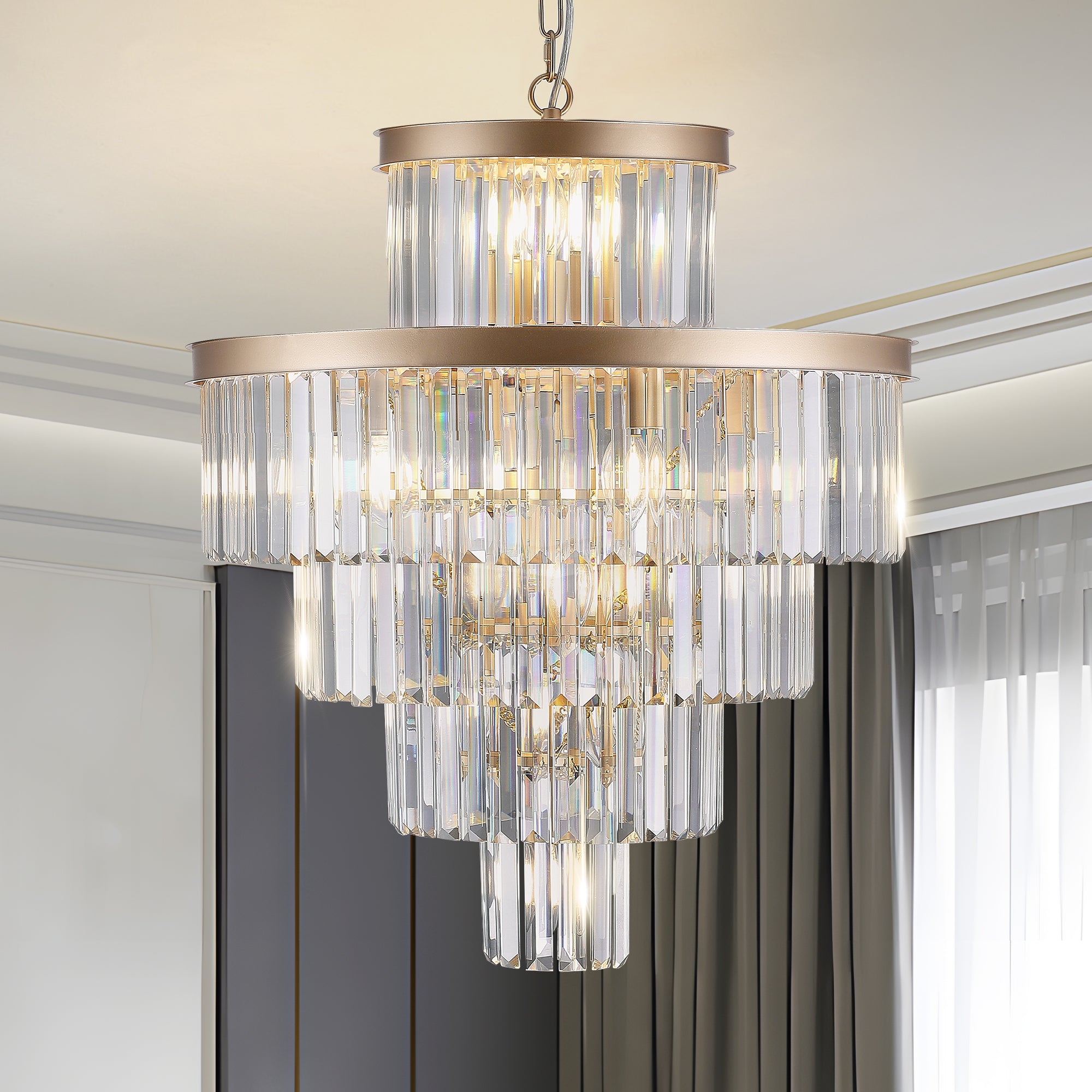 Luxury Crystal Chandelier Modern Lighting Fixture Hanging Pendant Light 23.6 Inch