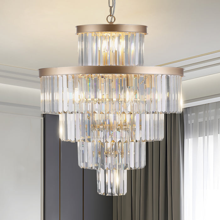 Luxury Crystal Chandelier Modern Lighting Fixture Hanging Pendant Light 23.6 Inch