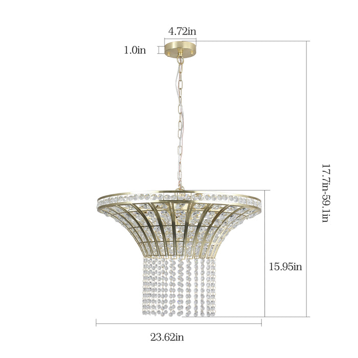 Modern Crystal Chandelier Elegant Gold Finish with Cascading Beads 24-39 inch Luxury Home Decor Light Fixture