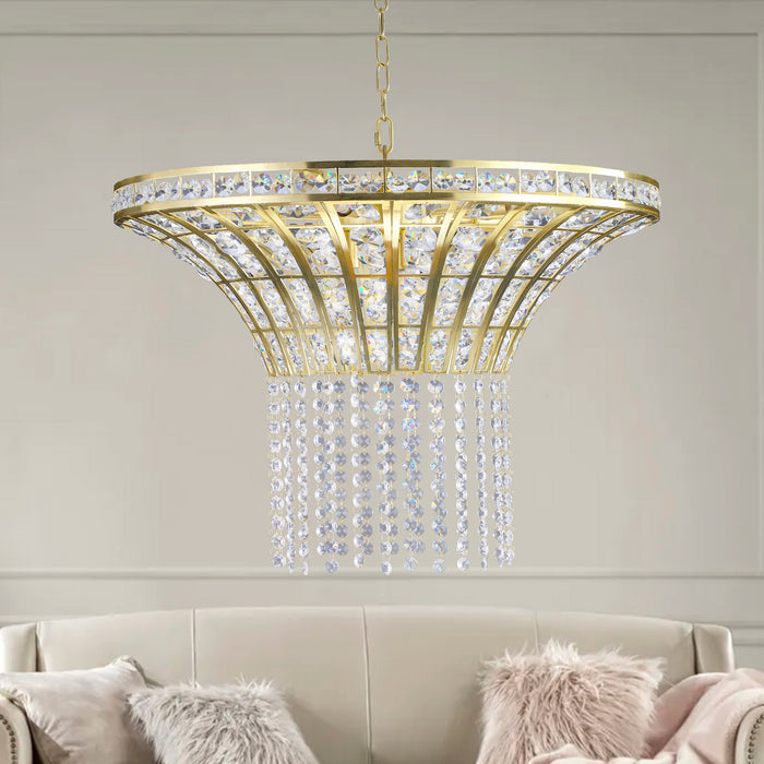 Modern Crystal Chandelier Elegant Gold Finish with Cascading Beads 24-39 inch Luxury Home Decor Light Fixture