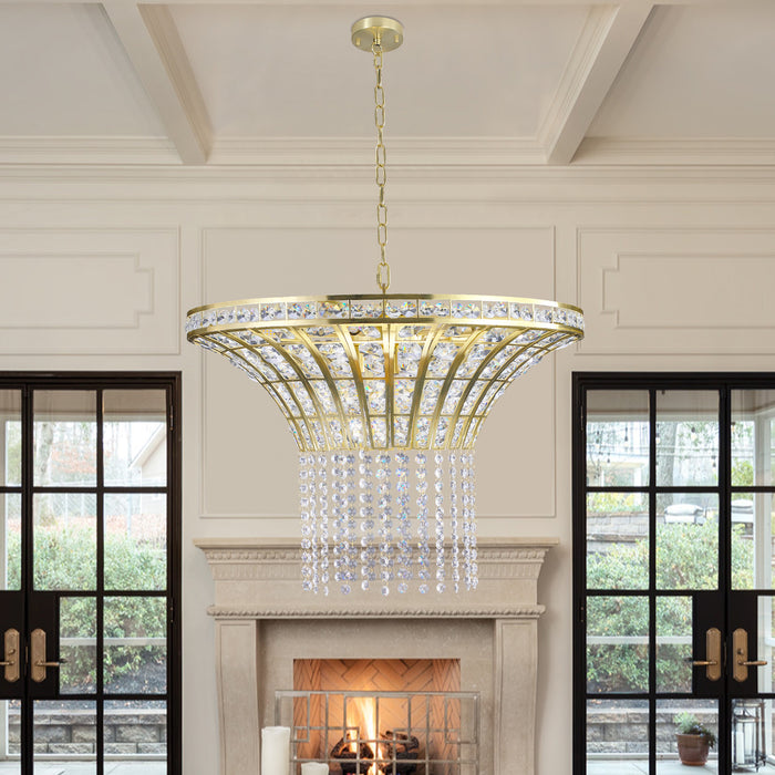 Modern Crystal Chandelier Elegant Gold Finish with Cascading Beads 24-39 inch Luxury Home Decor Light Fixture
