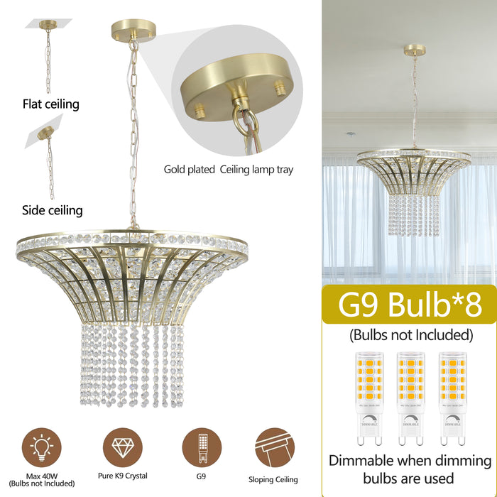 Modern Crystal Chandelier Elegant Gold Finish with Cascading Beads 24-39 inch Luxury Home Decor Light Fixture