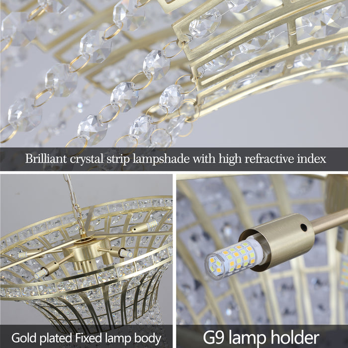 Modern Crystal Chandelier Elegant Gold Finish with Cascading Beads 24-39 inch Luxury Home Decor Light Fixture